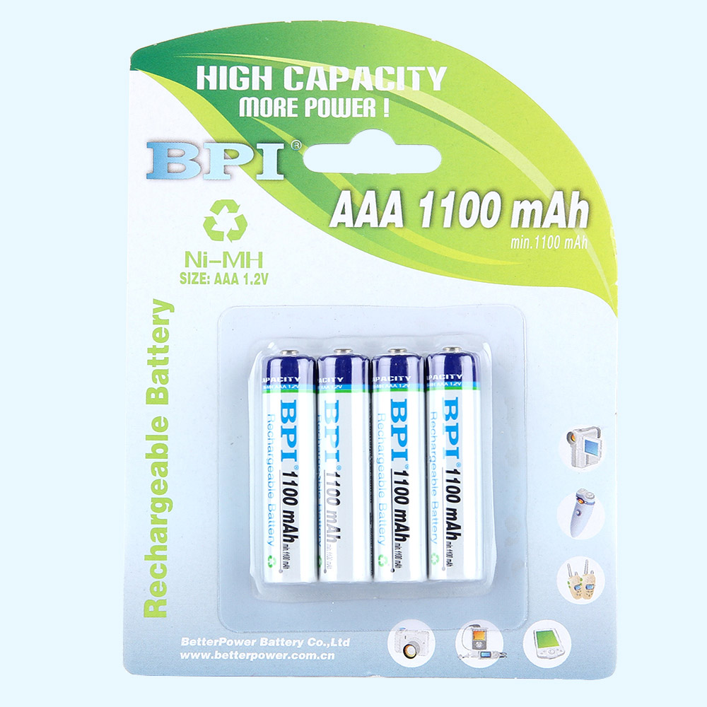 BPI跨境電商用1100mAh 1.2V高容量鎳氫7號可充電電池低內阻AAA電池,用于搖控器、兒童玩具、無限鼠鍵套